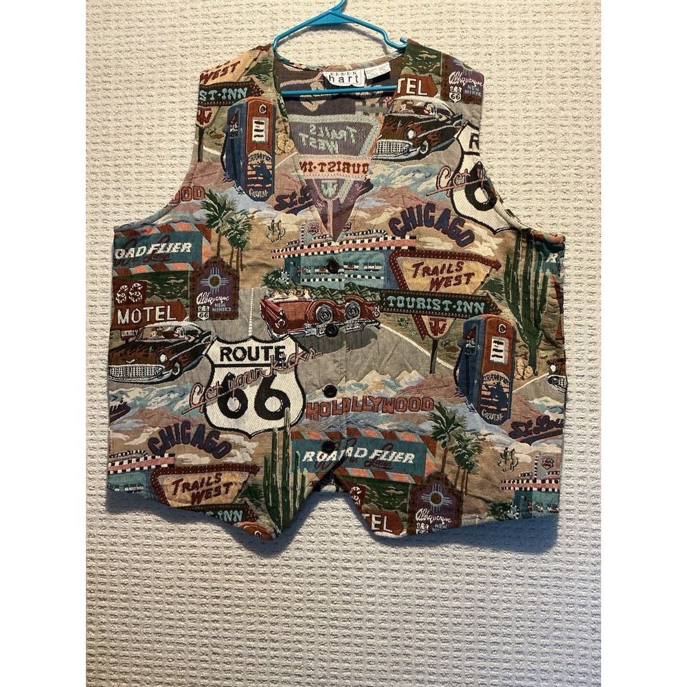 Keren Hart Route 66 Vest 3X Tapestry Vest Vintage 90's 100th Anniversary